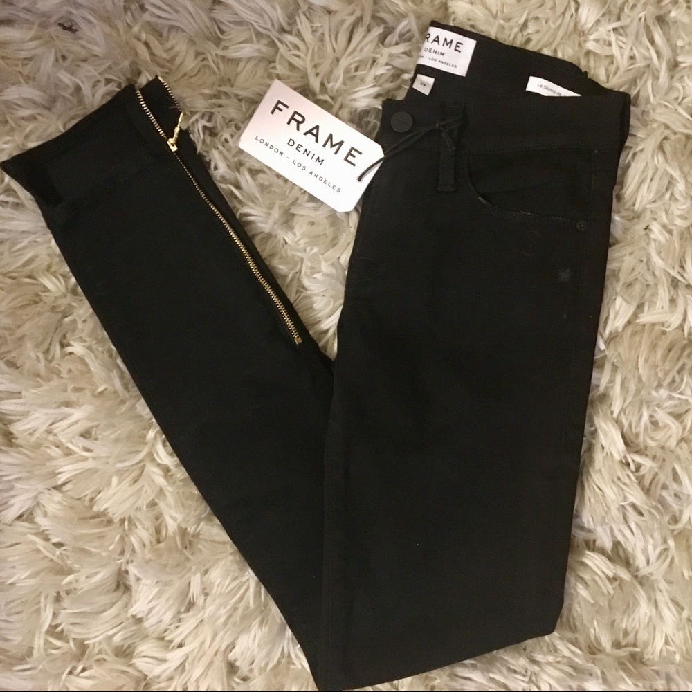 ✨NWT✨ Frame Denim Le Skinny De Jeanne Zip Black - Picture 4 of 4